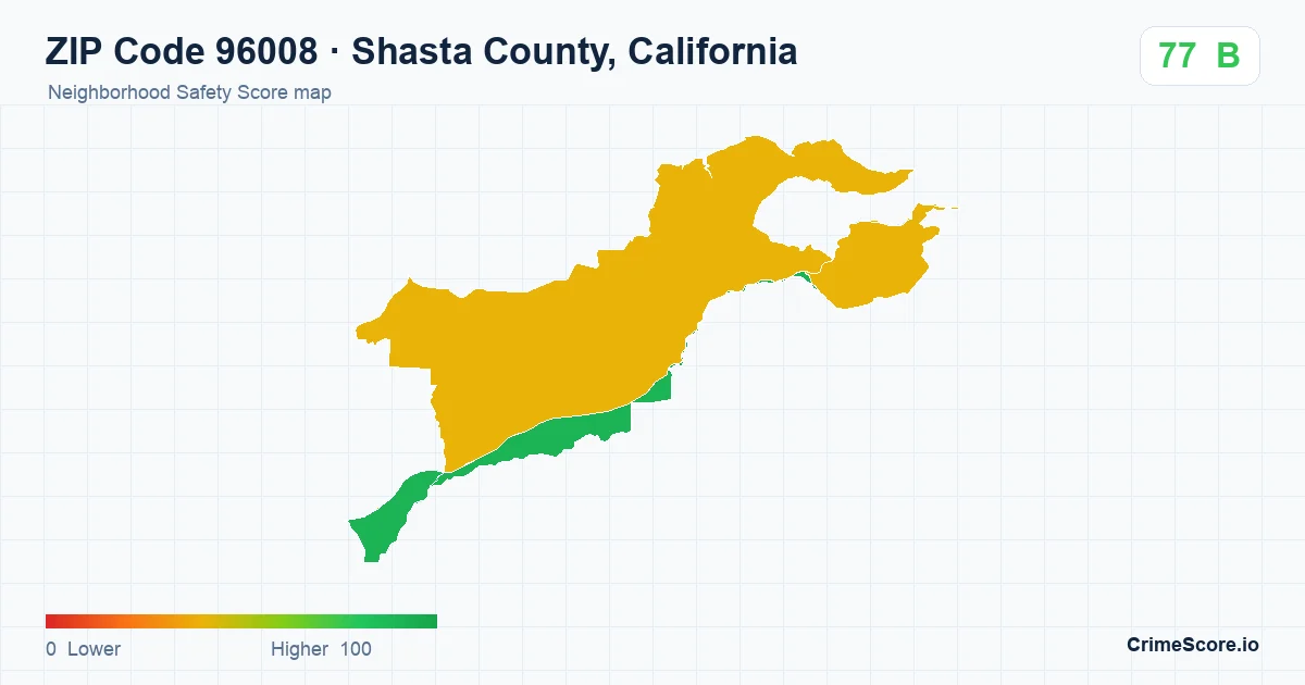 ZIP Code 96008 in Shasta County, California neighborhood Safety Score map