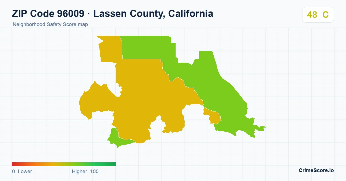 ZIP Code 96009 in Lassen County, California neighborhood Safety Score map