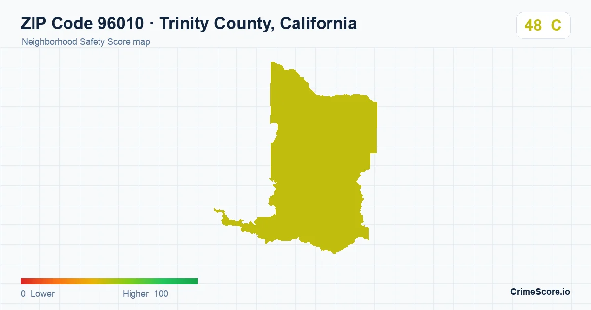 ZIP Code 96010 in Trinity County, California neighborhood Safety Score map