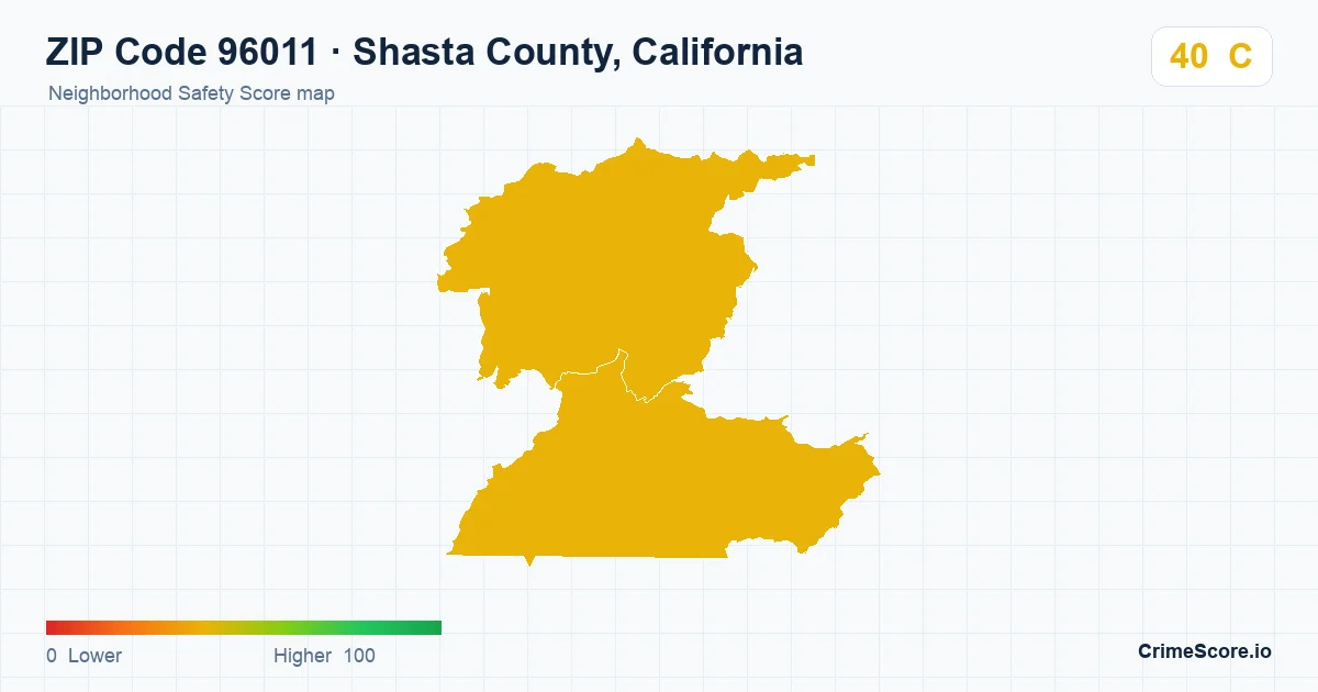 ZIP Code 96011 in Shasta County, California neighborhood Safety Score map
