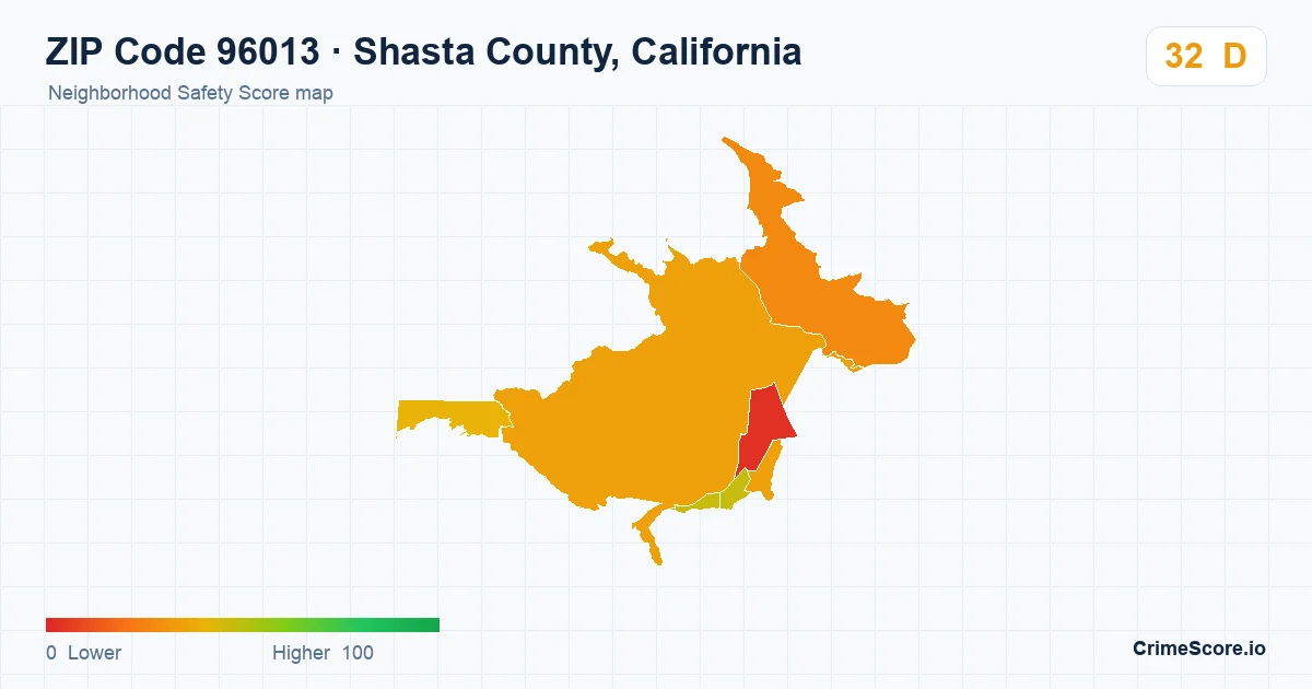 ZIP Code 96013 in Shasta County, California neighborhood Safety Score map