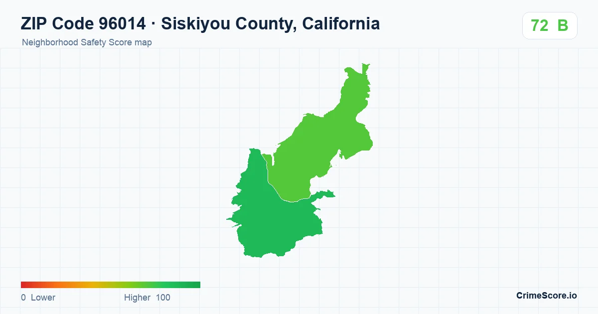 ZIP Code 96014 in Siskiyou County, California neighborhood Safety Score map