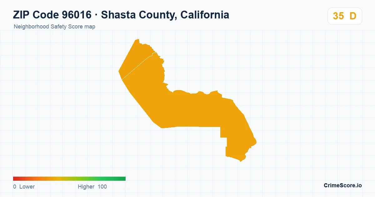 ZIP Code 96016 in Shasta County, California neighborhood Safety Score map