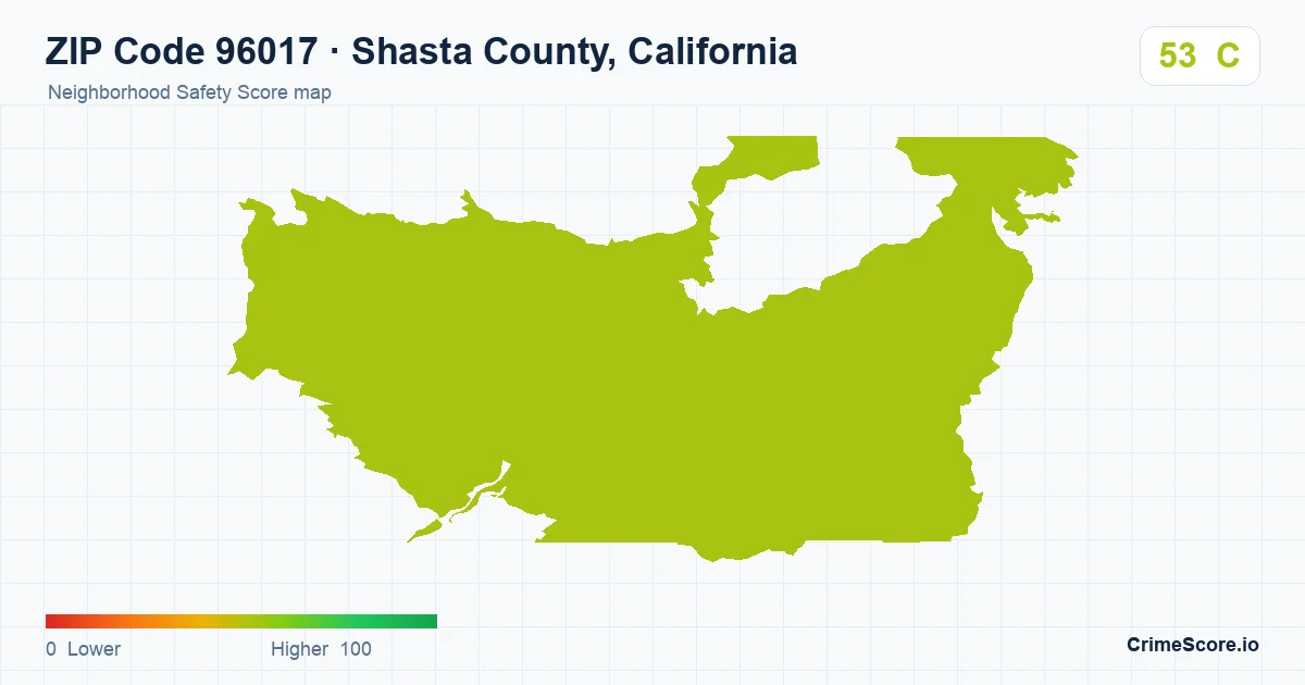 ZIP Code 96017 in Shasta County, California neighborhood Safety Score map