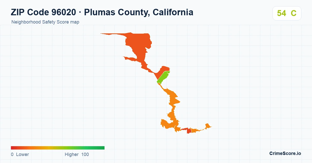 ZIP Code 96020 in Plumas County, California neighborhood Safety Score map