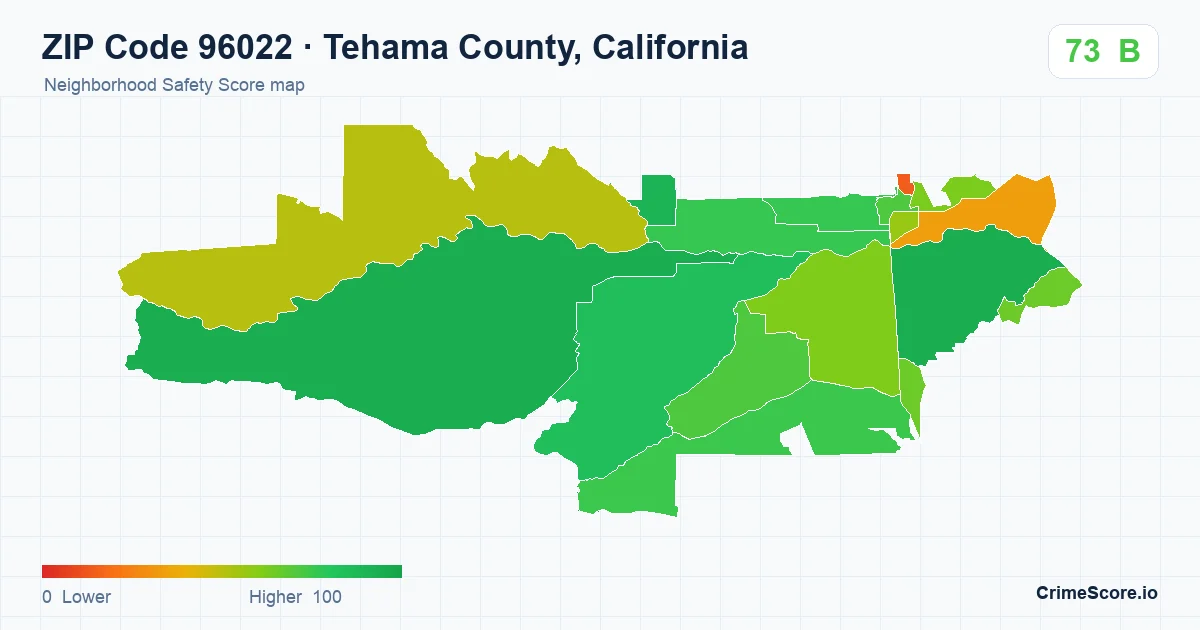 ZIP Code 96022 in Tehama County, California neighborhood Safety Score map