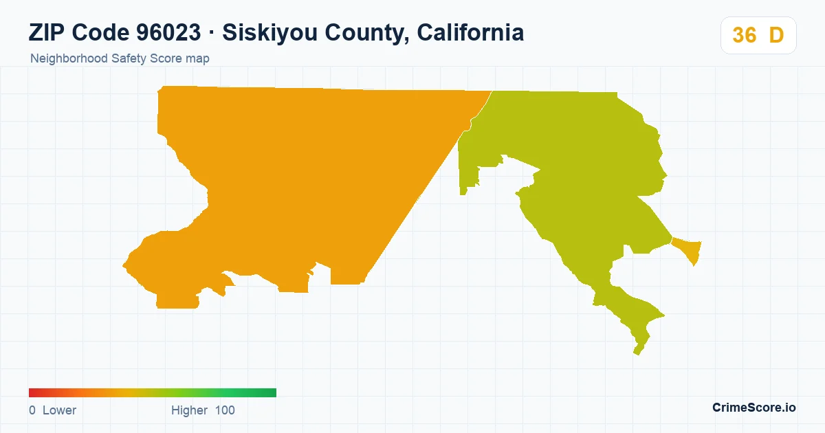 ZIP Code 96023 in Siskiyou County, California neighborhood Safety Score map