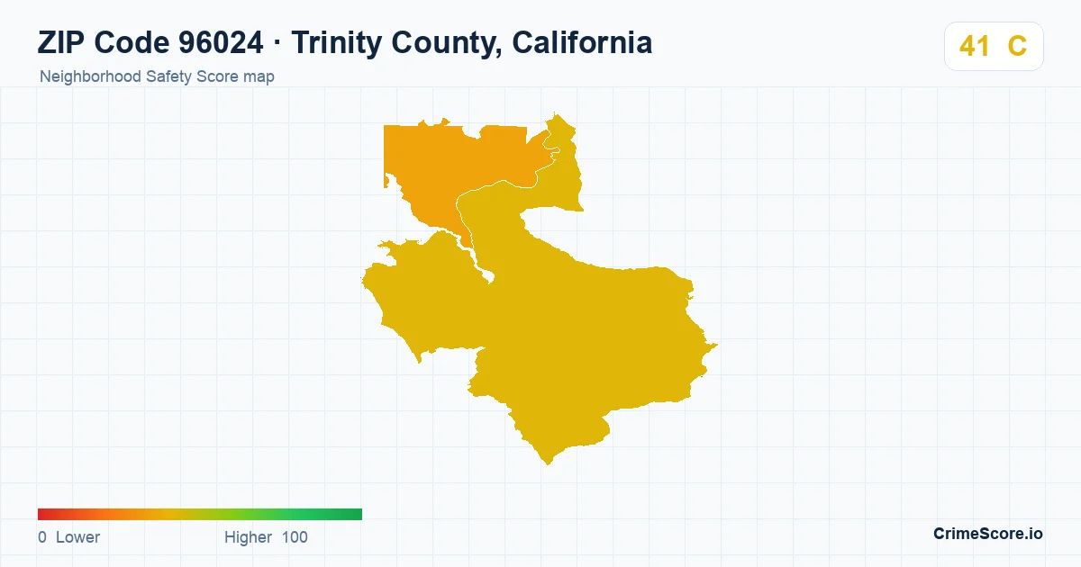 ZIP Code 96024 in Trinity County, California neighborhood Safety Score map