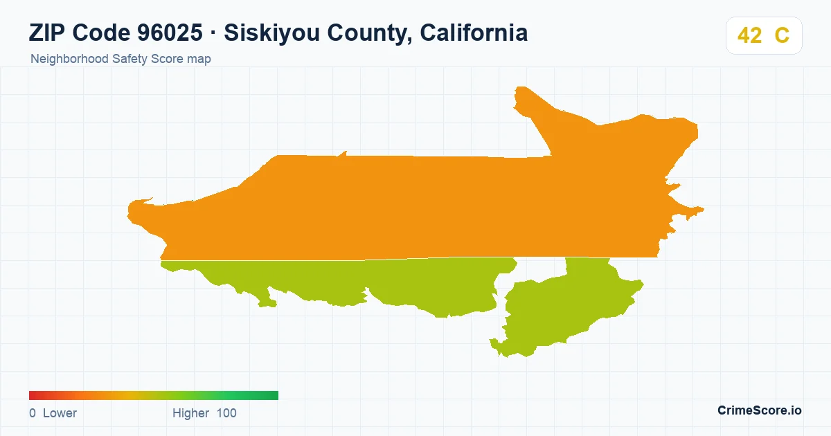 ZIP Code 96025 in Siskiyou County, California neighborhood Safety Score map
