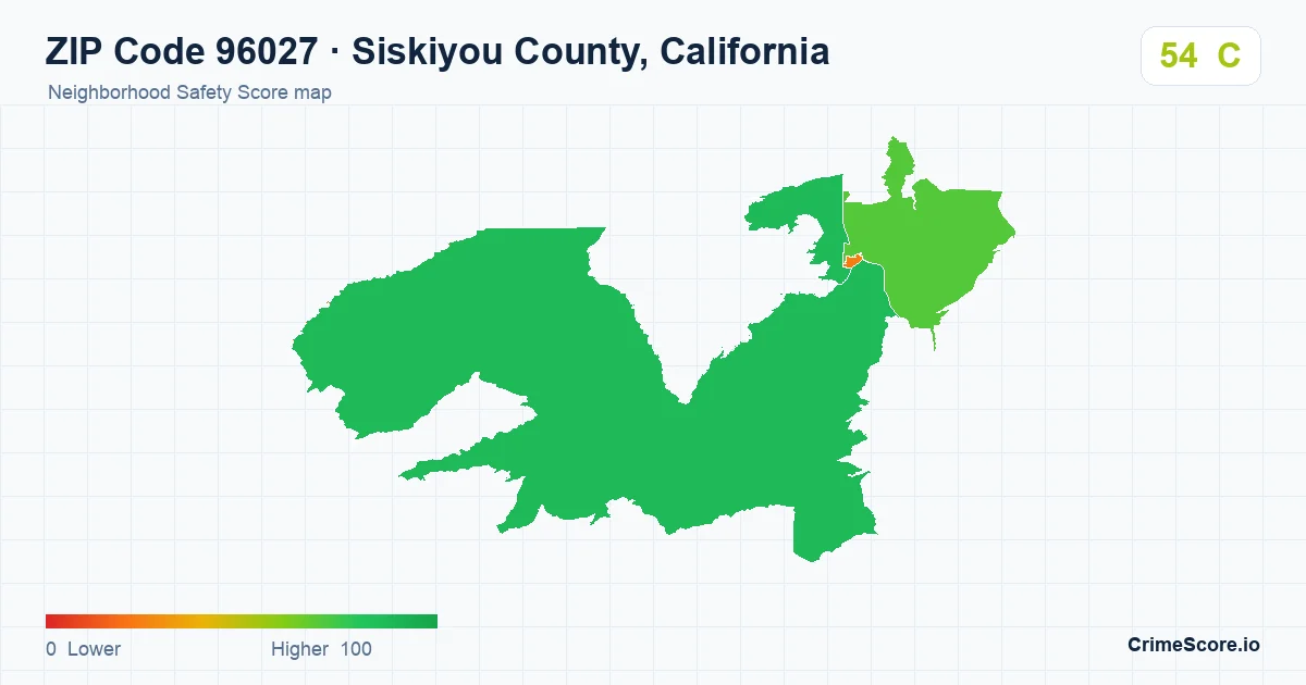 ZIP Code 96027 in Siskiyou County, California neighborhood Safety Score map