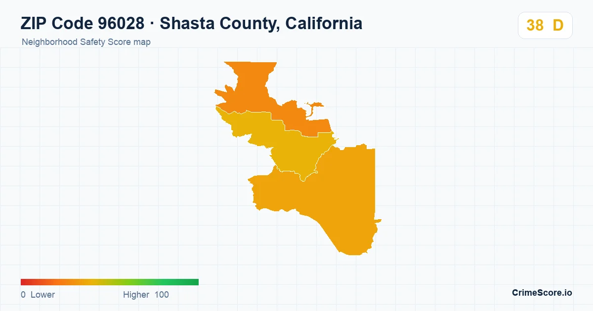 ZIP Code 96028 in Shasta County, California neighborhood Safety Score map