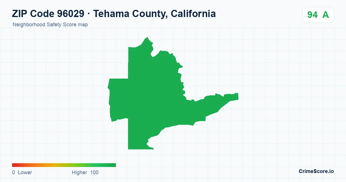 ZIP Code 96029 in Tehama County, California neighborhood Safety Score map
