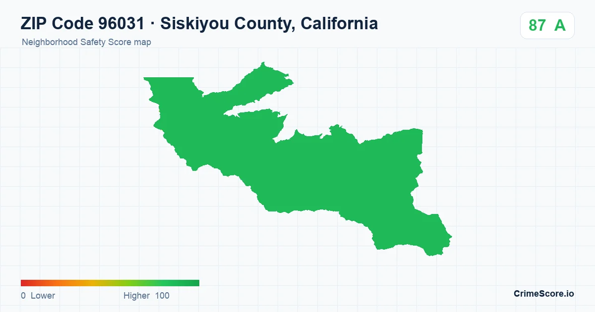 ZIP Code 96031 in Siskiyou County, California neighborhood Safety Score map