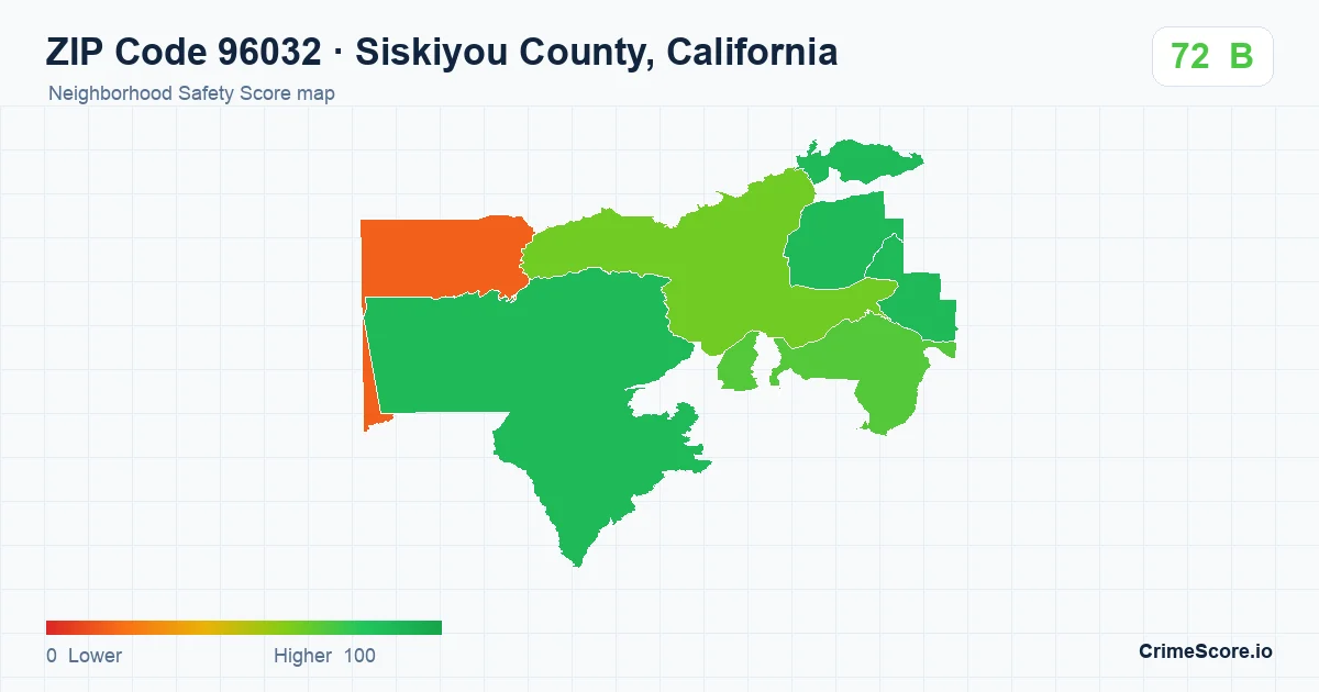 ZIP Code 96032 in Siskiyou County, California neighborhood Safety Score map