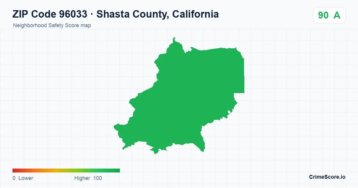 ZIP Code 96033 in Shasta County, California neighborhood Safety Score map