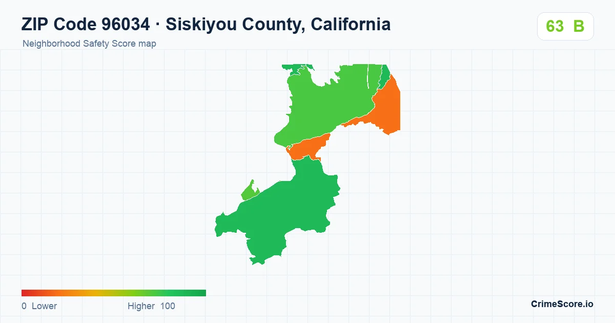 ZIP Code 96034 in Siskiyou County, California neighborhood Safety Score map