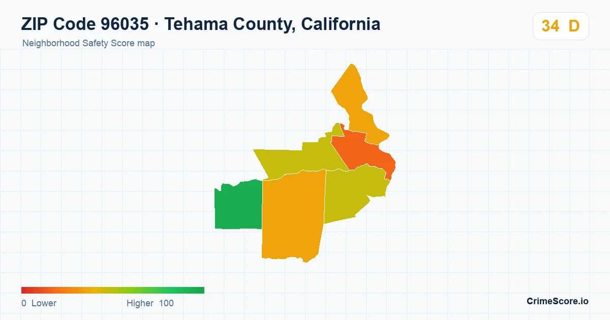 ZIP Code 96035 in Tehama County, California neighborhood Safety Score map