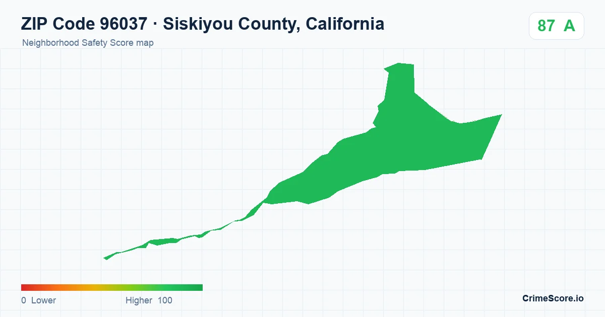 ZIP Code 96037 in Siskiyou County, California neighborhood Safety Score map