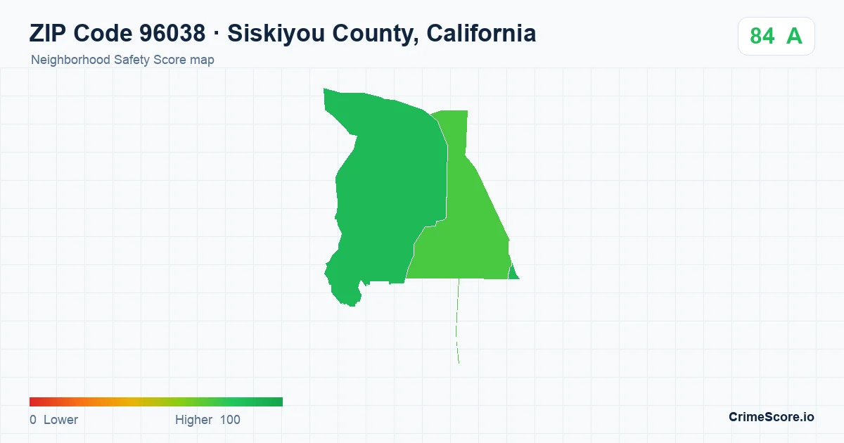 ZIP Code 96038 in Siskiyou County, California neighborhood Safety Score map