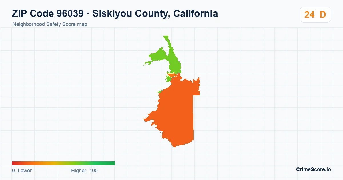 ZIP Code 96039 in Siskiyou County, California neighborhood Safety Score map