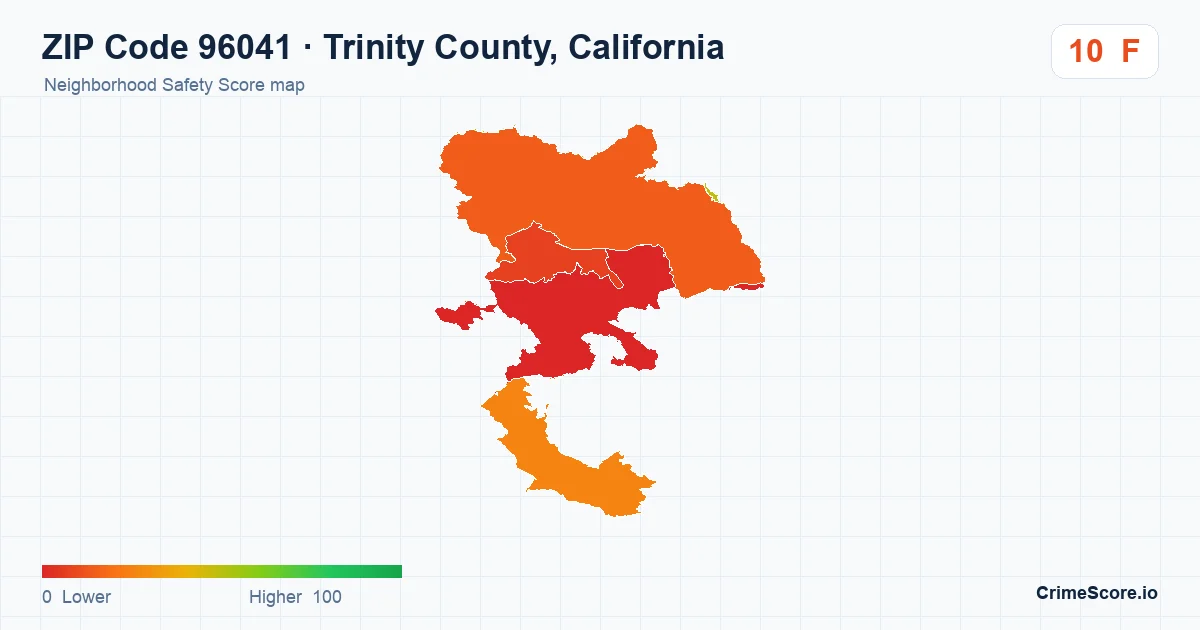 ZIP Code 96041 in Trinity County, California neighborhood Safety Score map