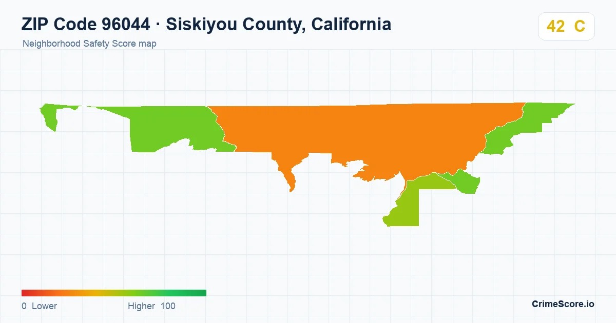 ZIP Code 96044 in Siskiyou County, California neighborhood Safety Score map