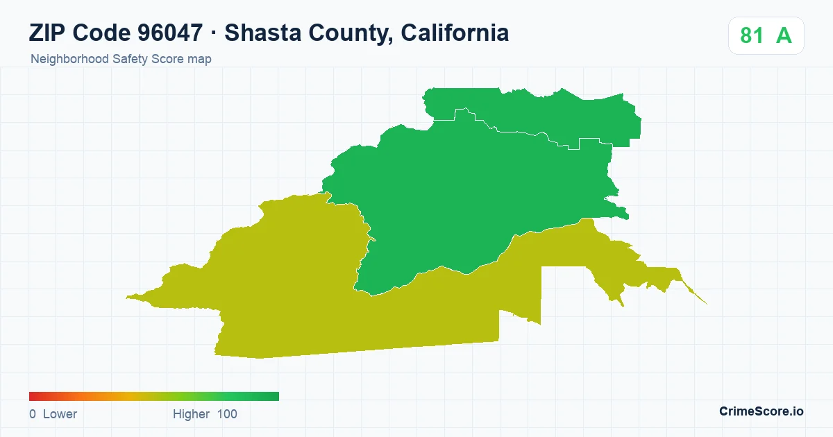 ZIP Code 96047 in Shasta County, California neighborhood Safety Score map