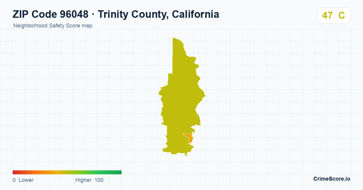 ZIP Code 96048 in Trinity County, California neighborhood Safety Score map