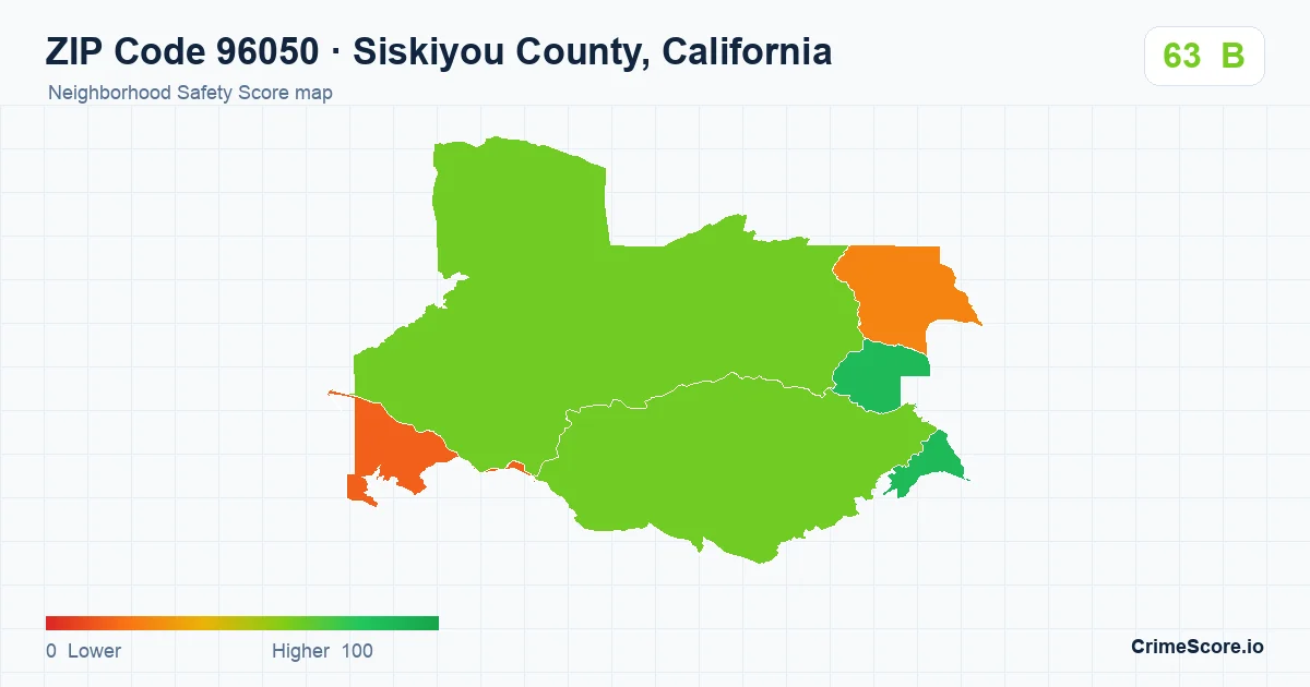 ZIP Code 96050 in Siskiyou County, California neighborhood Safety Score map