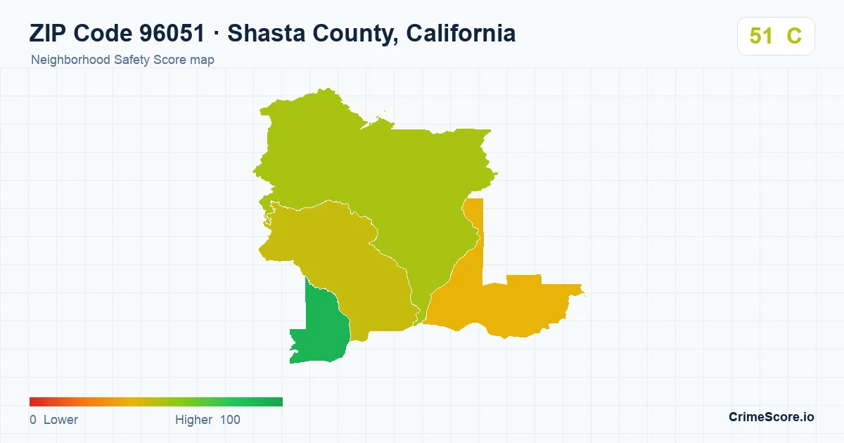 ZIP Code 96051 in Shasta County, California neighborhood Safety Score map
