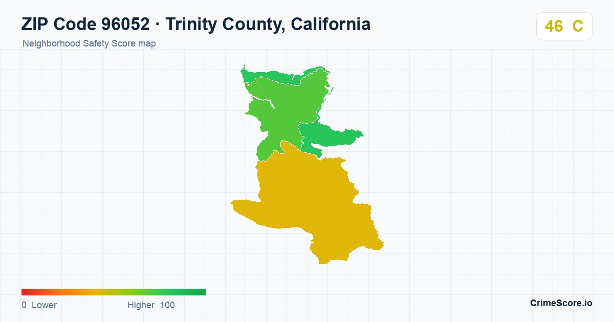 ZIP Code 96052 in Trinity County, California neighborhood Safety Score map