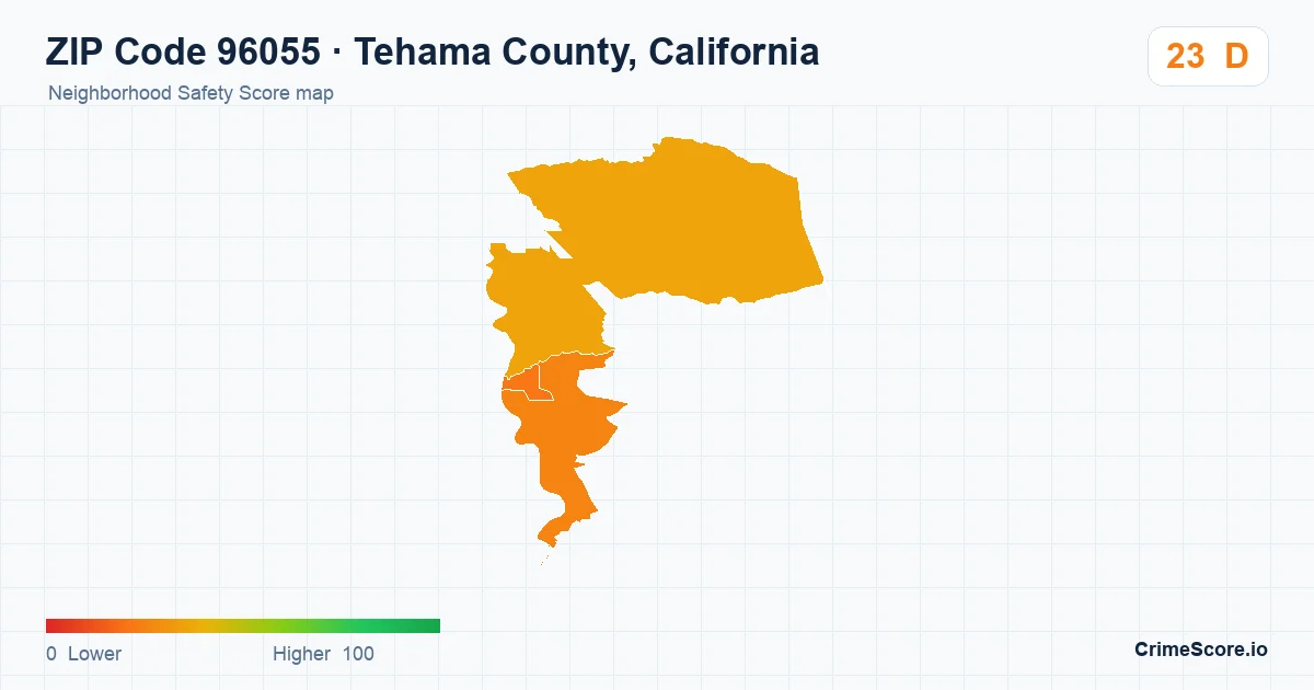 ZIP Code 96055 in Tehama County, California neighborhood Safety Score map