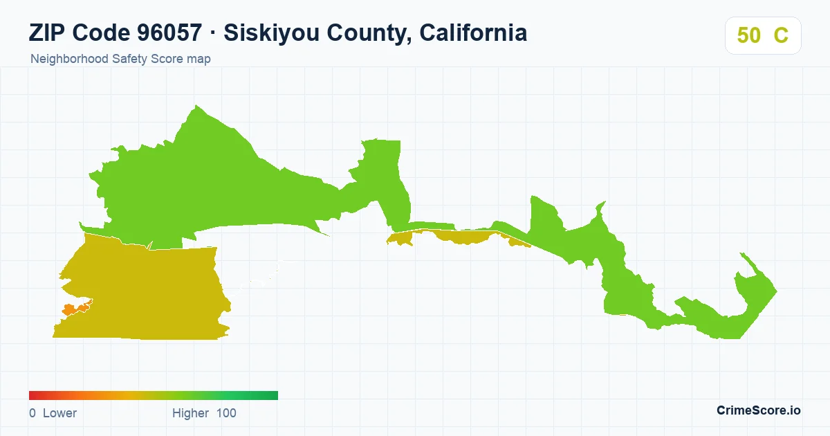 ZIP Code 96057 in Siskiyou County, California neighborhood Safety Score map