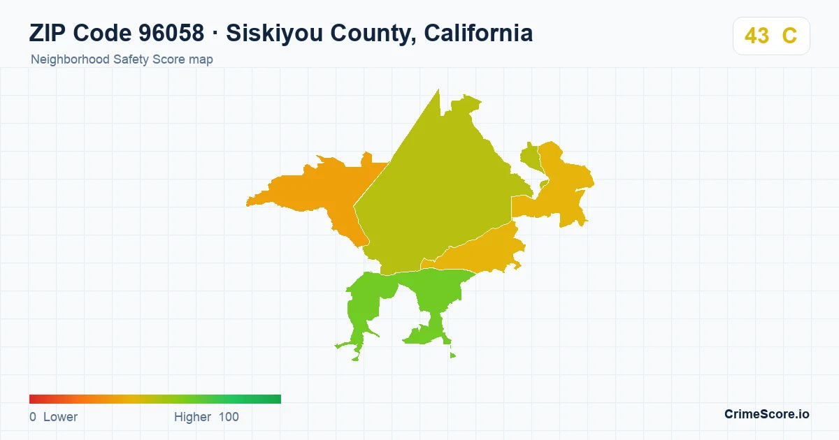 ZIP Code 96058 in Siskiyou County, California neighborhood Safety Score map