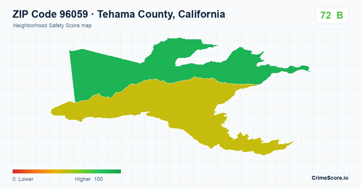 ZIP Code 96059 in Tehama County, California neighborhood Safety Score map
