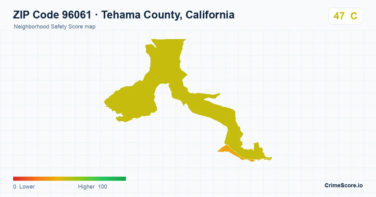 ZIP Code 96061 in Tehama County, California neighborhood Safety Score map