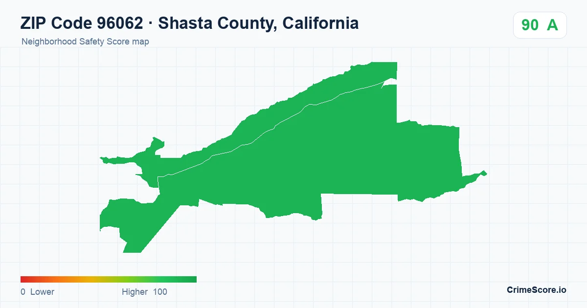 ZIP Code 96062 in Shasta County, California neighborhood Safety Score map