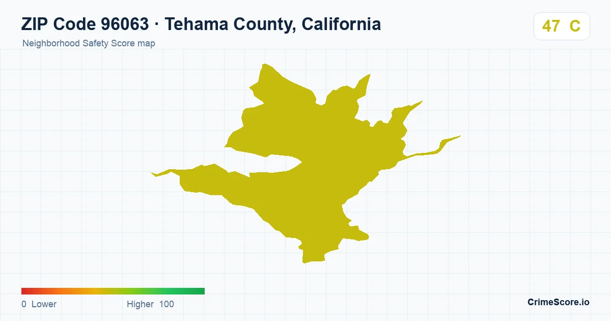 ZIP Code 96063 in Tehama County, California neighborhood Safety Score map