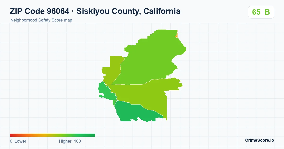 ZIP Code 96064 in Siskiyou County, California neighborhood Safety Score map