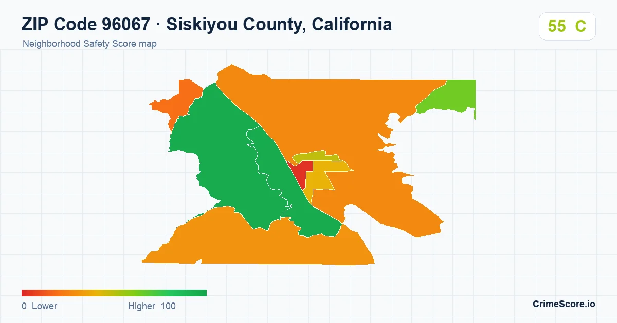 ZIP Code 96067 in Siskiyou County, California neighborhood Safety Score map