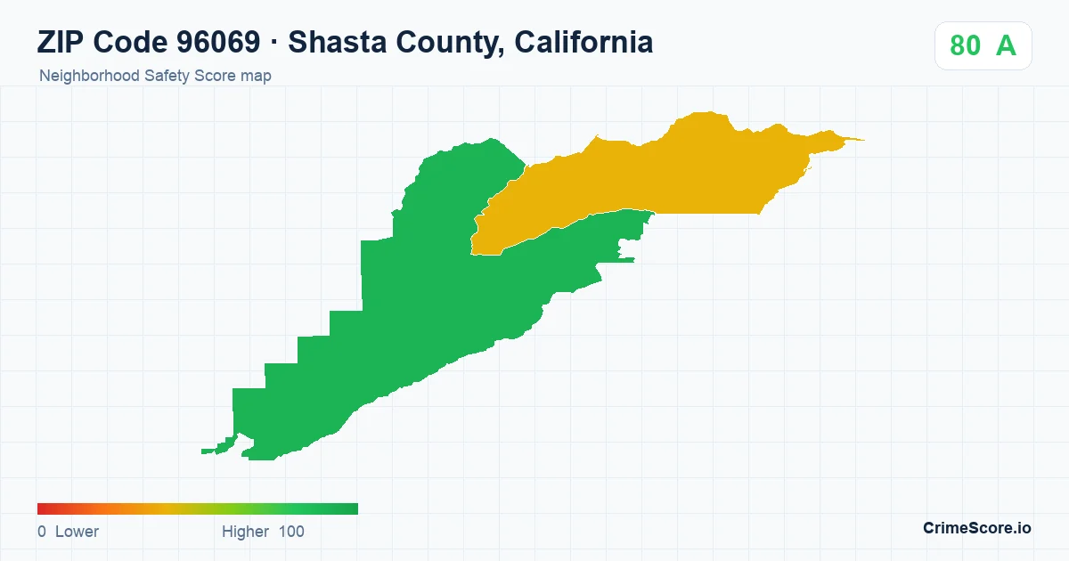 ZIP Code 96069 in Shasta County, California neighborhood Safety Score map