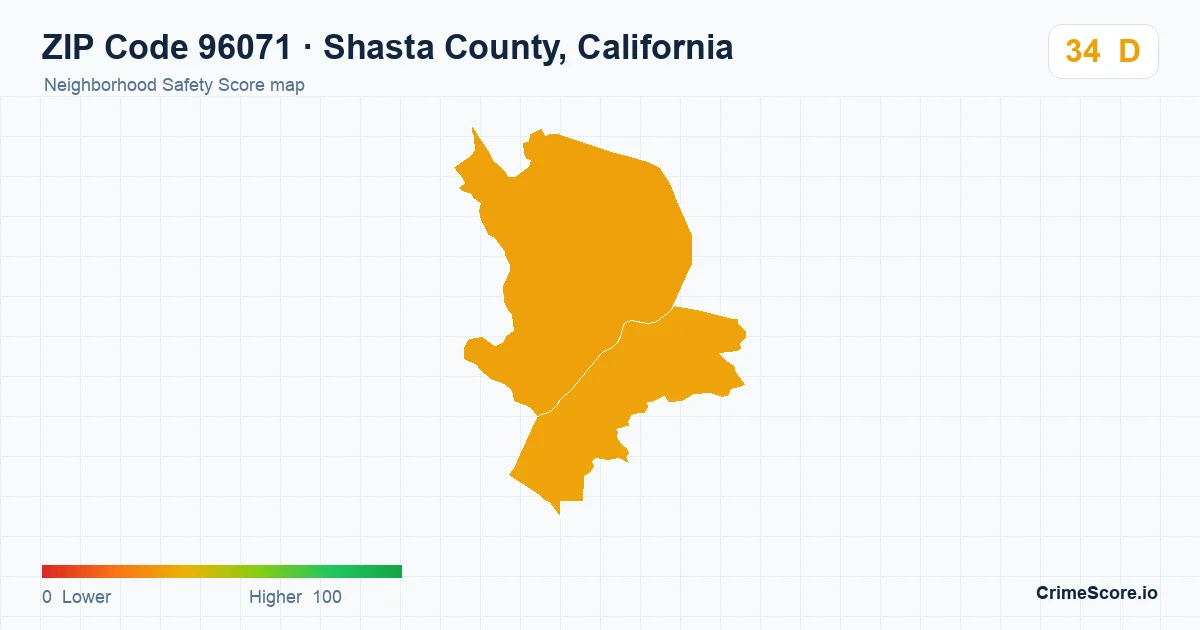 ZIP Code 96071 in Shasta County, California neighborhood Safety Score map