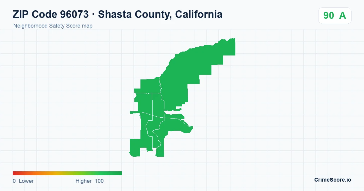ZIP Code 96073 in Shasta County, California neighborhood Safety Score map