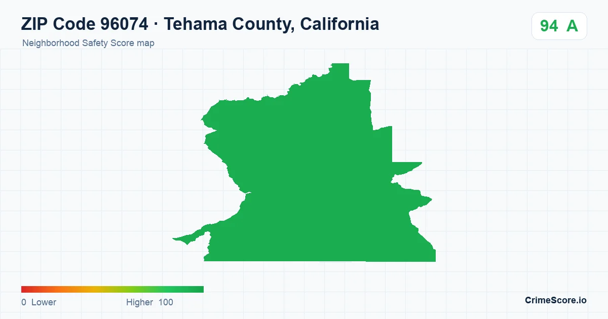 ZIP Code 96074 in Tehama County, California neighborhood Safety Score map