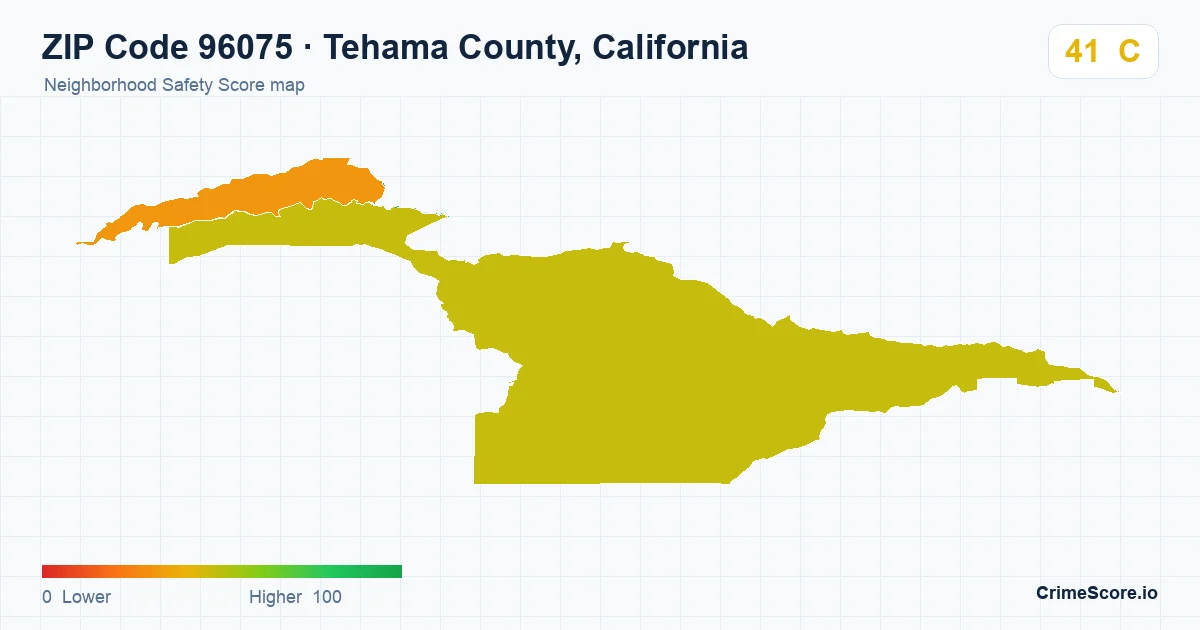 ZIP Code 96075 in Tehama County, California neighborhood Safety Score map