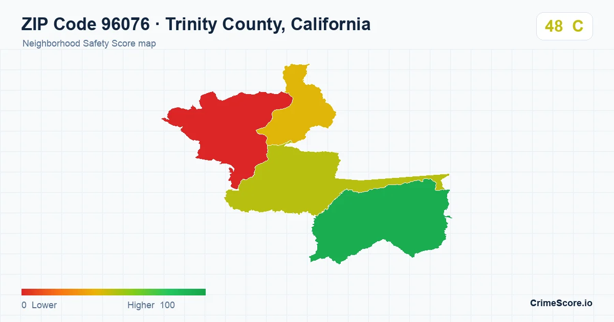ZIP Code 96076 in Trinity County, California neighborhood Safety Score map