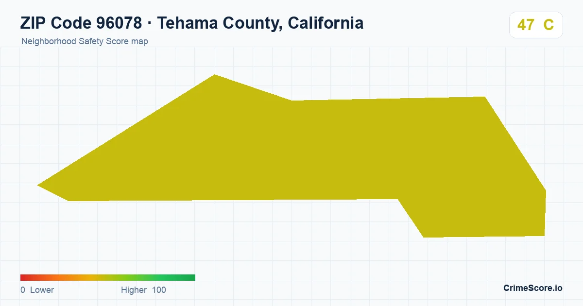ZIP Code 96078 in Tehama County, California neighborhood Safety Score map