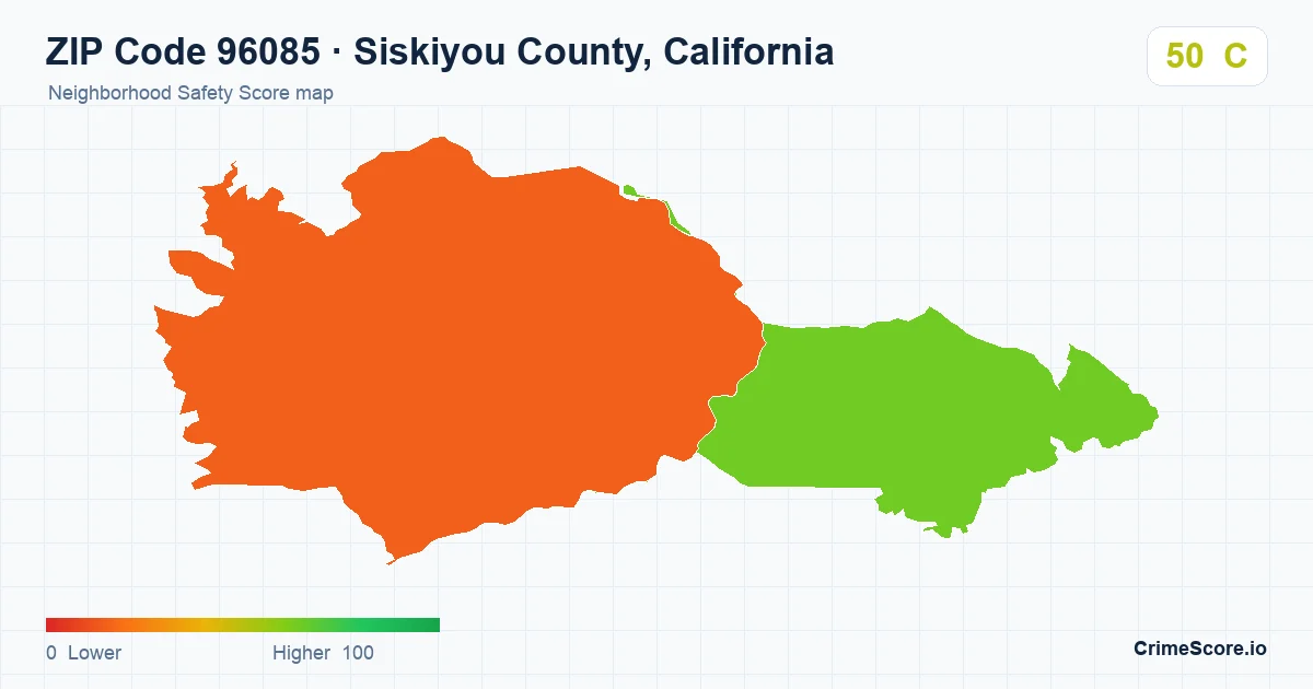 ZIP Code 96085 in Siskiyou County, California neighborhood Safety Score map