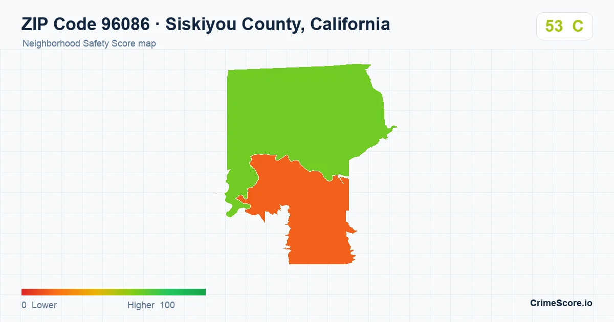 ZIP Code 96086 in Siskiyou County, California neighborhood Safety Score map