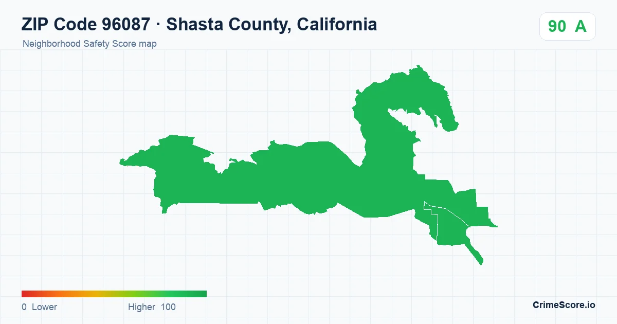 ZIP Code 96087 in Shasta County, California neighborhood Safety Score map